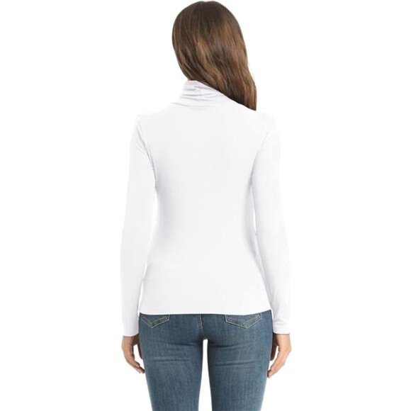 Women's Casual Long Sleeve Turtleneck Tops Slim Fitted Lightweight Base Layer - Picture 6 of 7